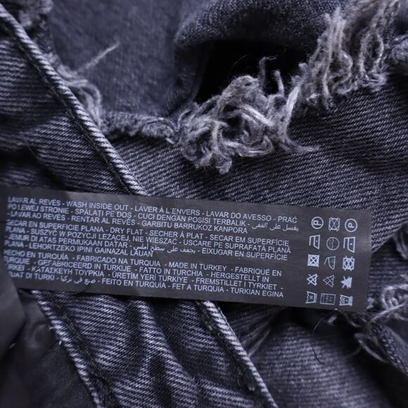 ZARA High Rise Cut Off Shorts Black Stone Washed Distressed Denim Women's 2 - Picture 8 of 9